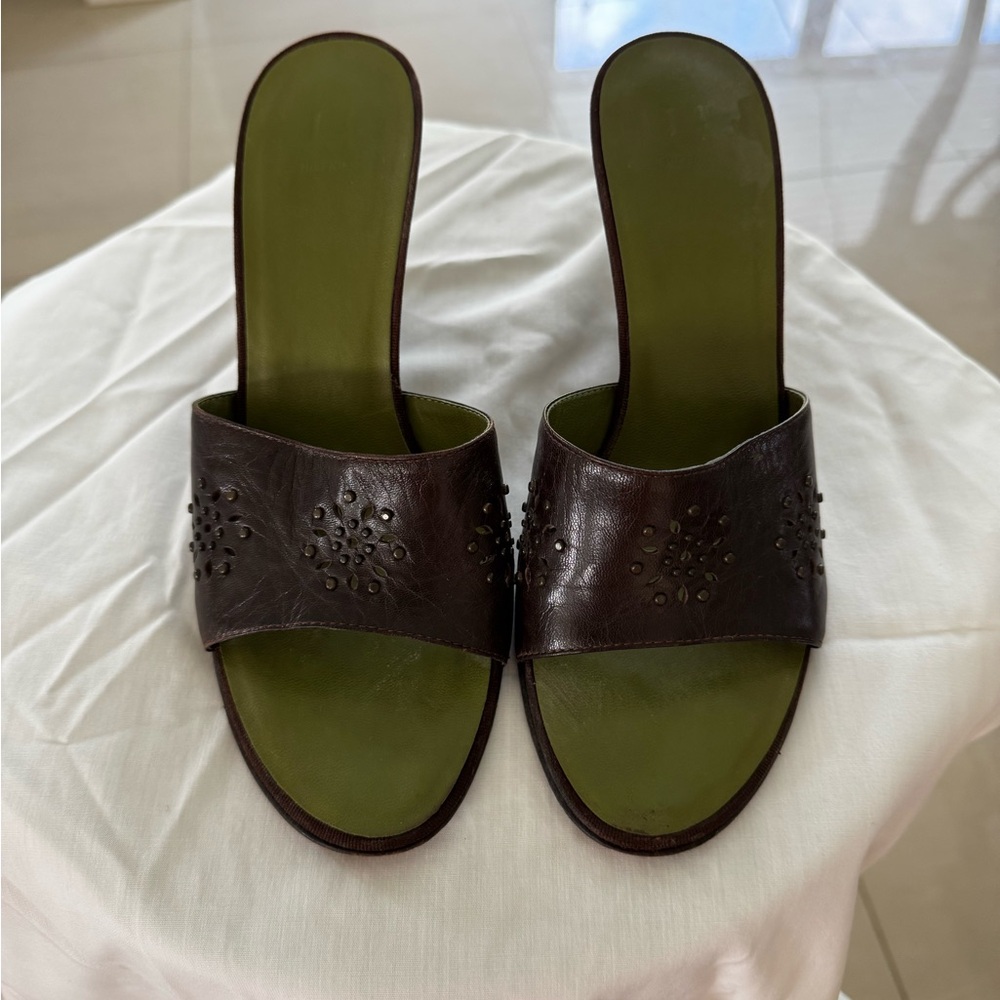 Tommy Hilfiger Olive and Brown Slide Sandals